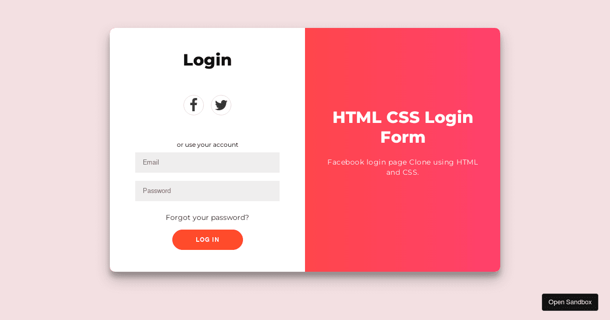 Facebook Login page Design, HTML, CSS