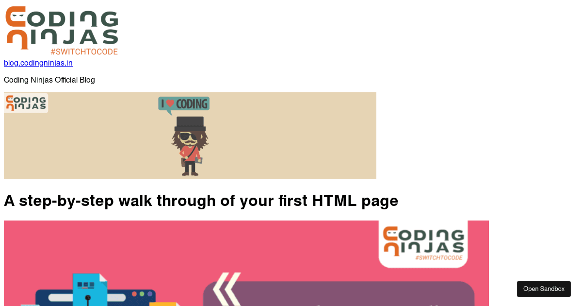 Blog: Walk through your first HTML page (forked) - Codesandbox