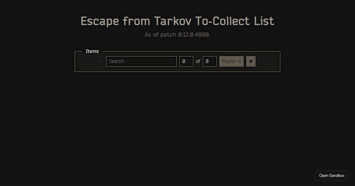 EFT ToCollect List (forked) Codesandbox