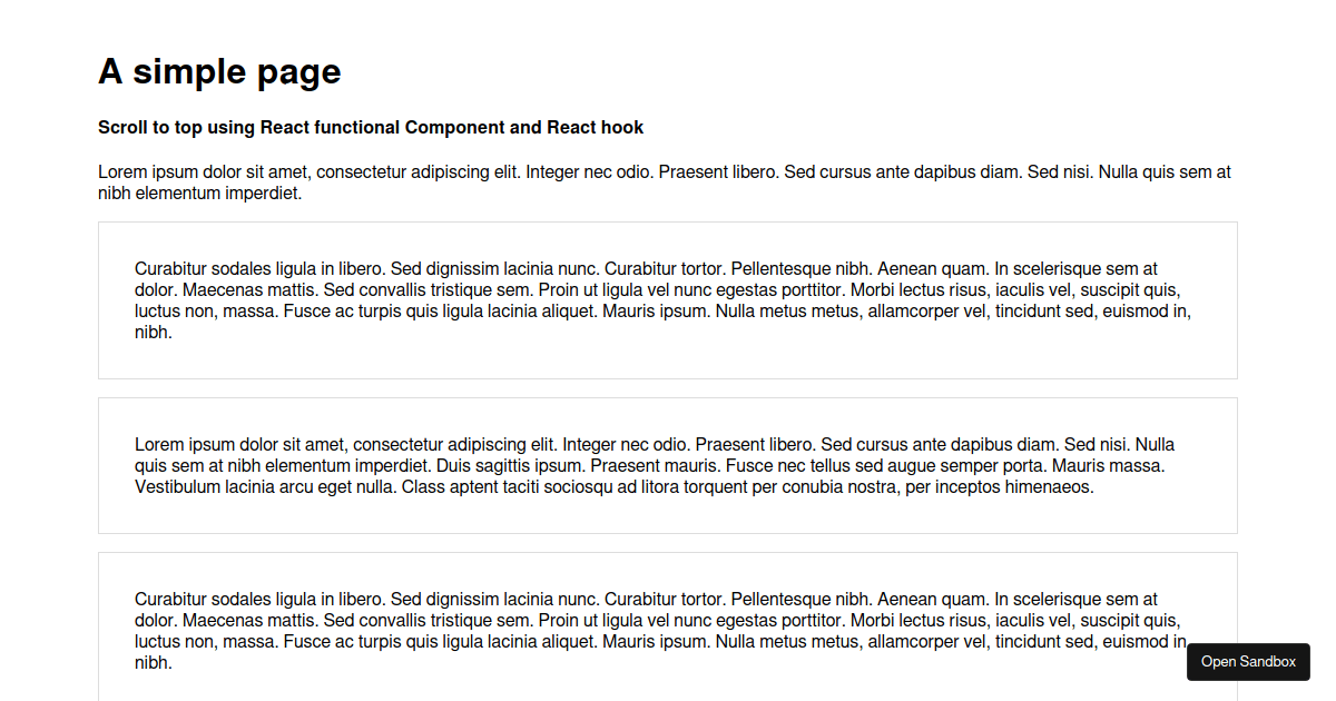 Scroll to Top React component- CodeRomeos (forked) - Codesandbox