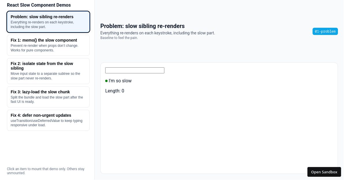 Memo, Split, Defer: Handling Slow React Components - Codesandbox