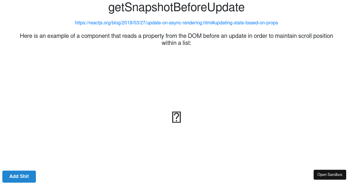 React 16.3 - getSnapshotBeforeUpdate - Codesandbox