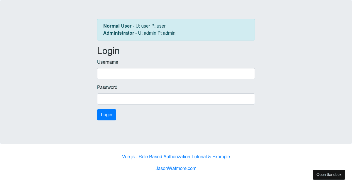 Vue.js - Role Based Authorization Tutorial & Example (forked) - Codesandbox