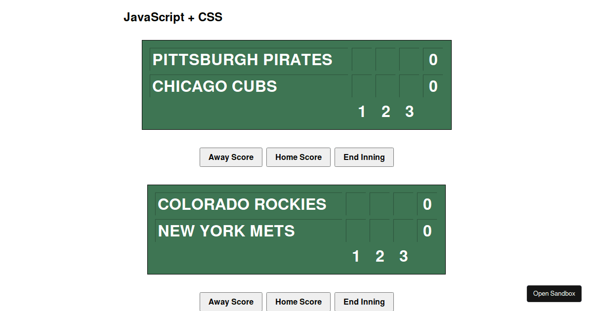 Wrigley Scoreboard - JavaScript + CSS - Codesandbox