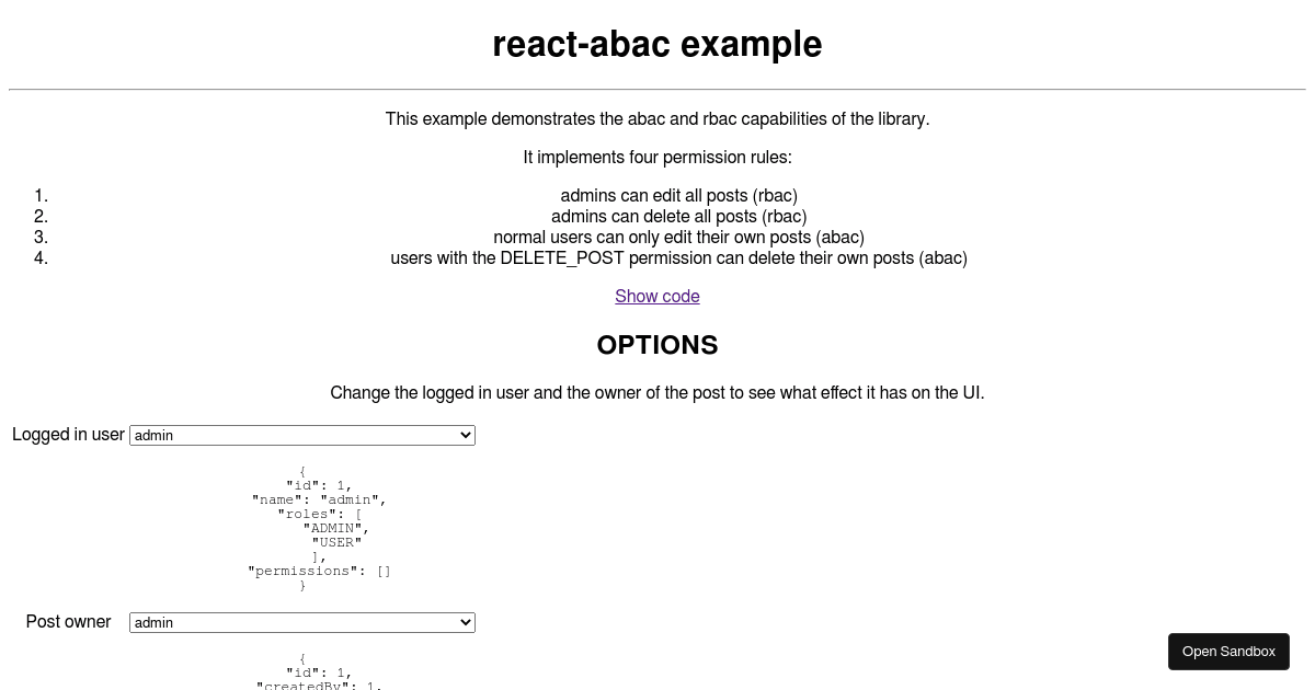 react-abac example (forked) - Codesandbox
