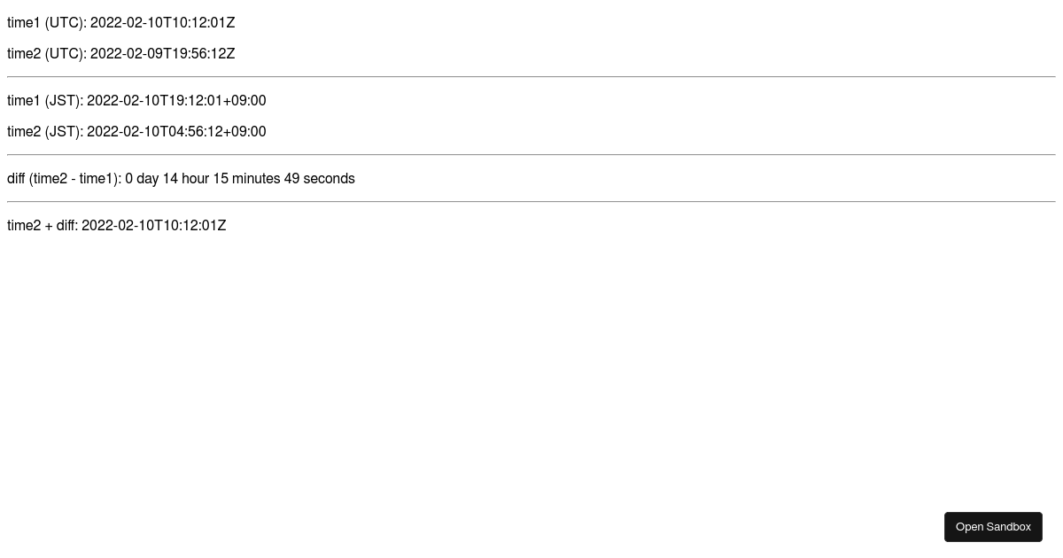 dayjs human readable complexed diff - Codesandbox