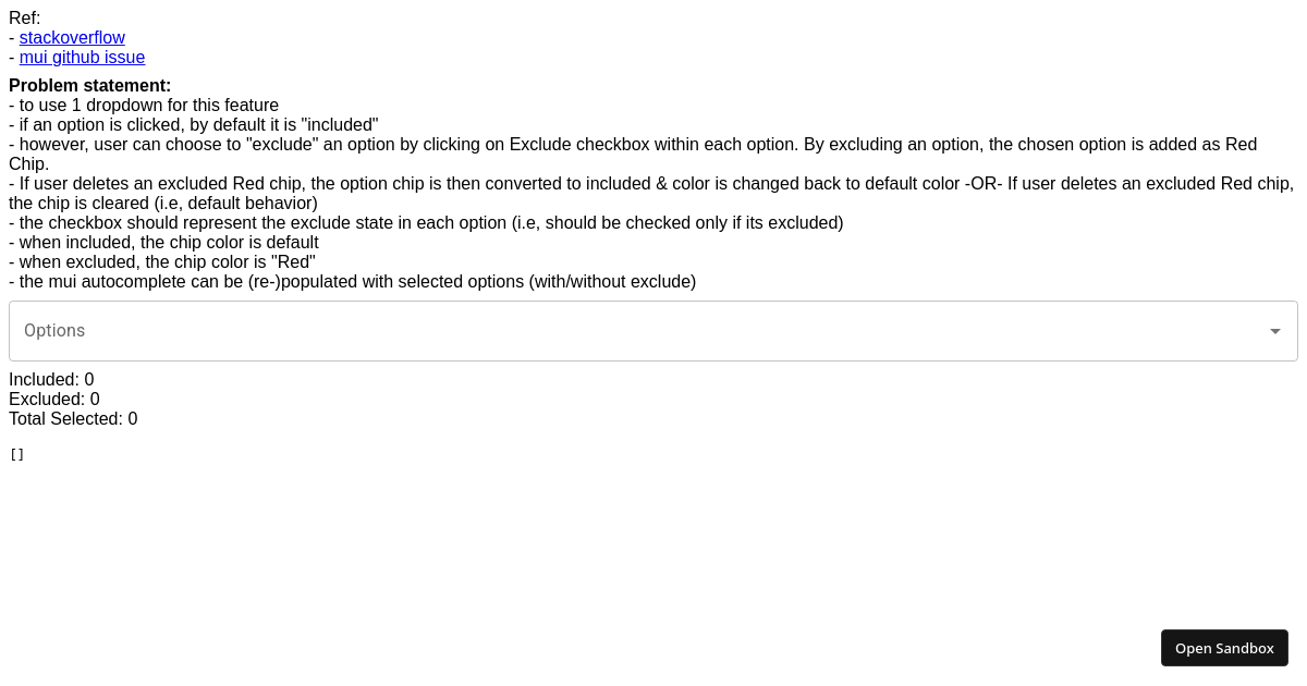 mui autocomplete include exclude - Codesandbox