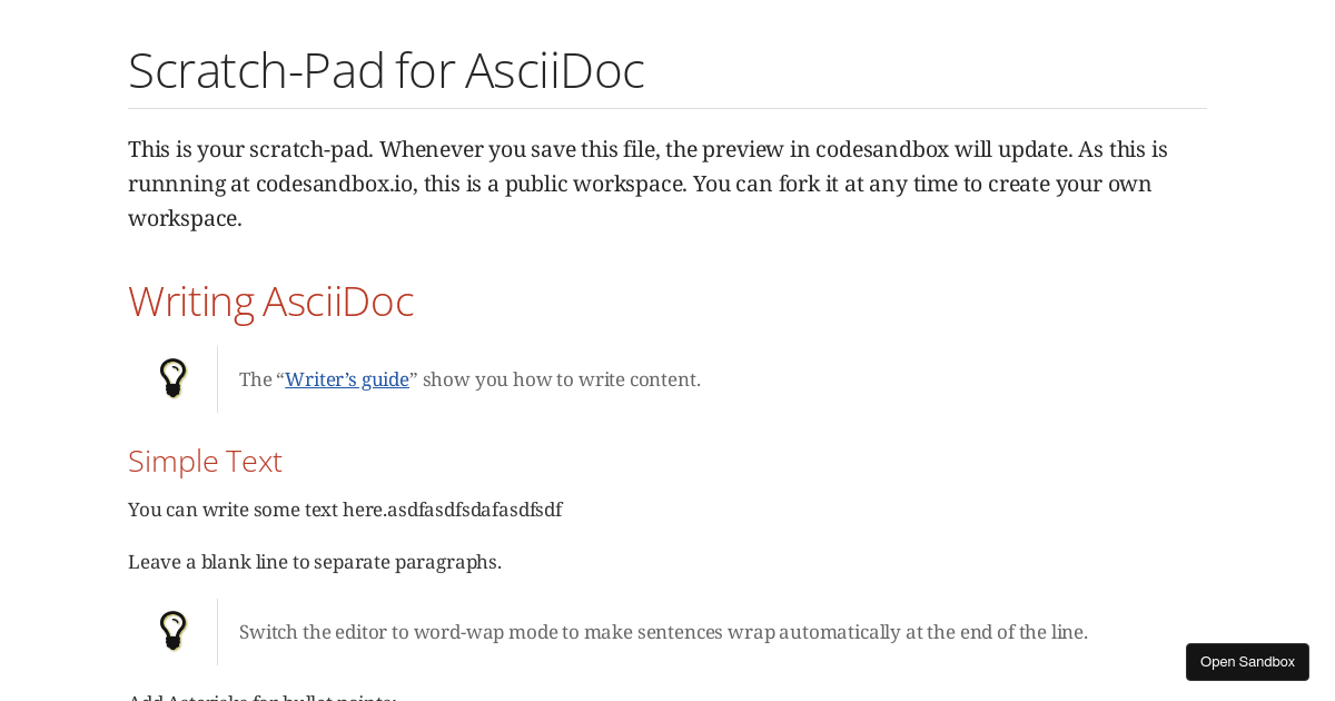 AsciiDoc ScratchPad (forked) Codesandbox