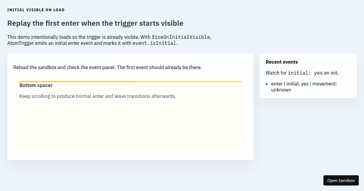 react-atom-trigger v2 - Initial visible on load - Codesandbox