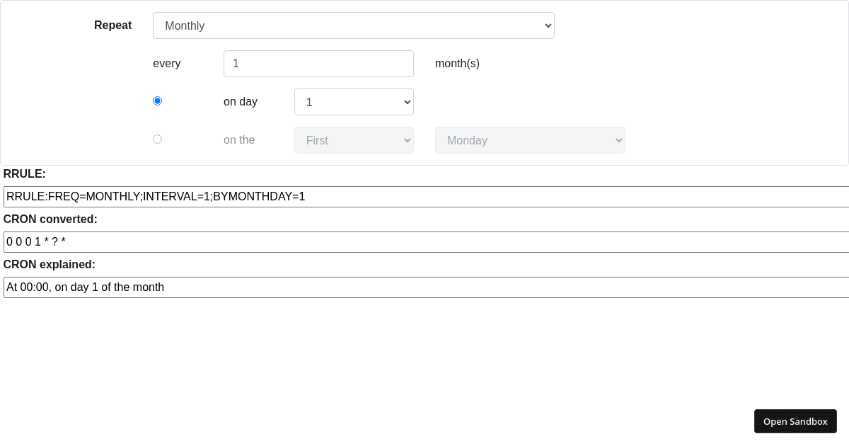 rrule to cron (forked) - Codesandbox