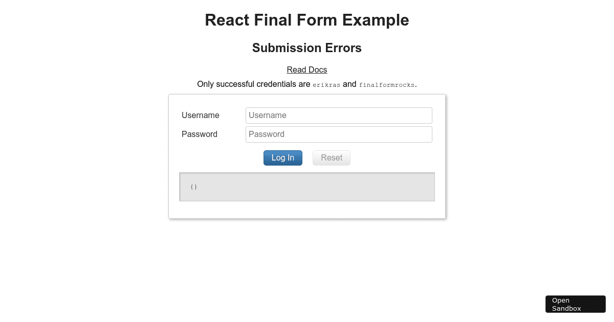 React Final Form - Submission Errors - Codesandbox