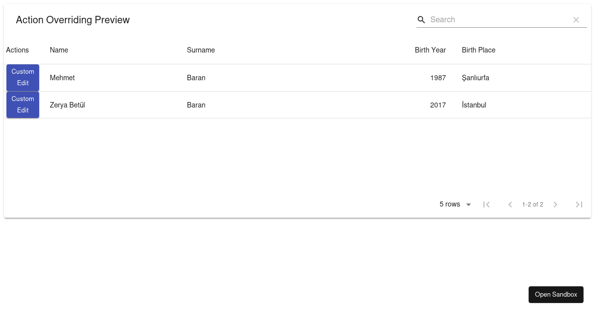 Material-Table: selection different data from table (forked) - Codesandbox
