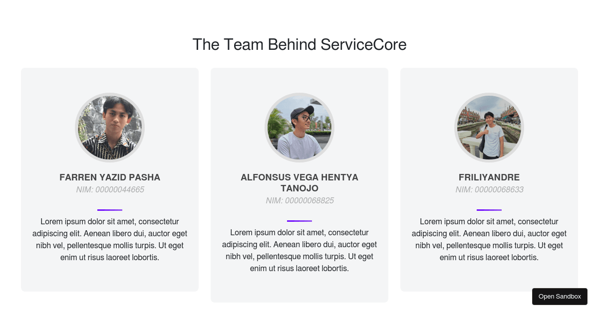 About Us UAS Service Core - Codesandbox