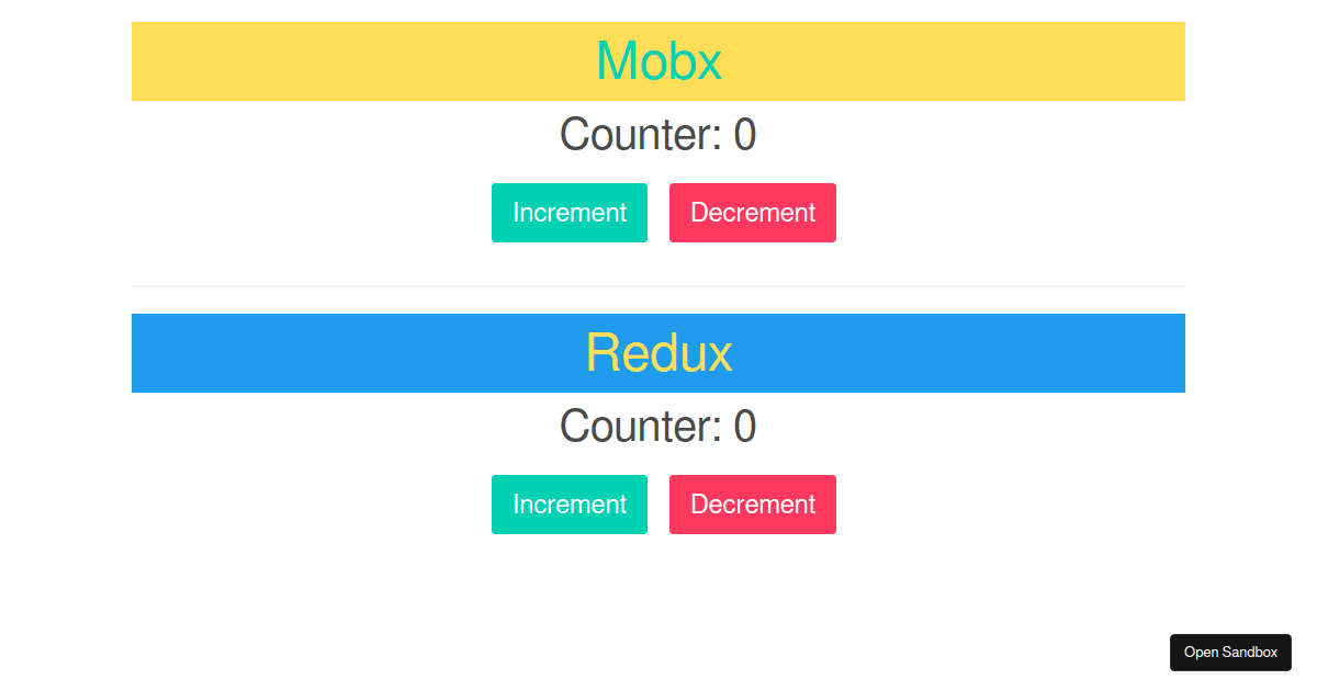 Mobx vs Redux - Codesandbox