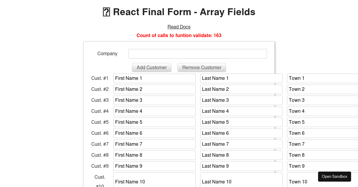 🏁 React Final Form - Field Arrays - Codesandbox