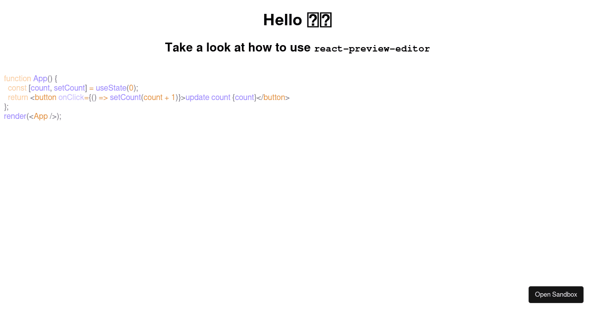 React Preview Editor Example - Codesandbox