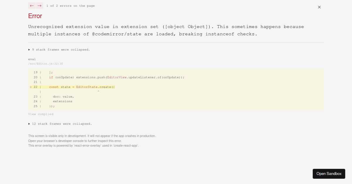 CodeMirror Editor JS (forked) - Codesandbox