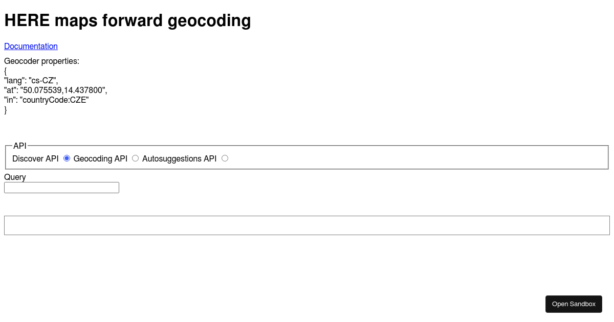 Playground Map Code HERE map geocoder testing playground (forked) - Codesandbox