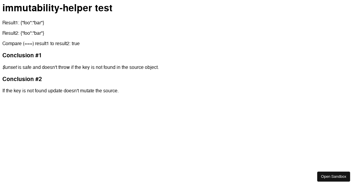 immutabilityhelper test Codesandbox