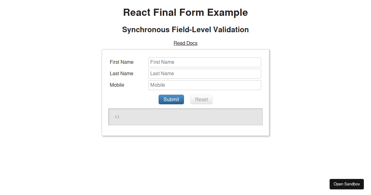 React Final Form Synchronous Field Level Validation Codesandbox