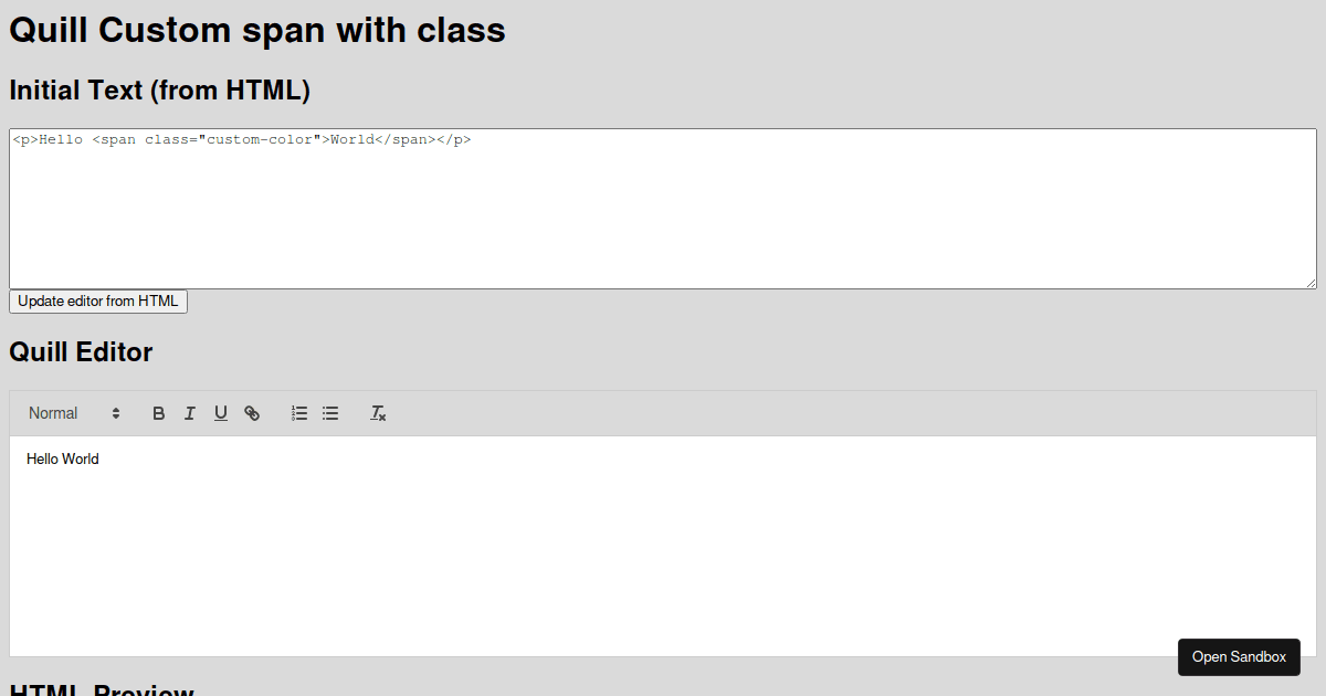 Quill span with class Codesandbox