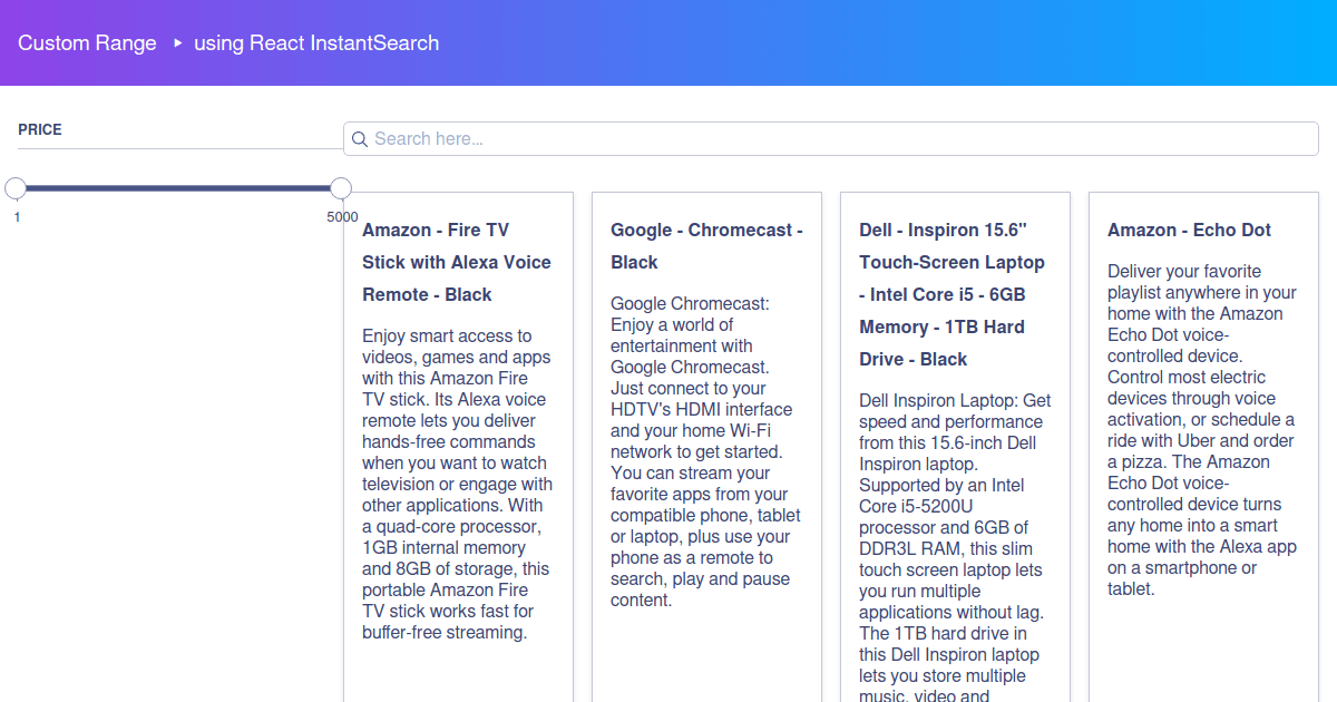 React InstantSearch - connectRange - Codesandbox