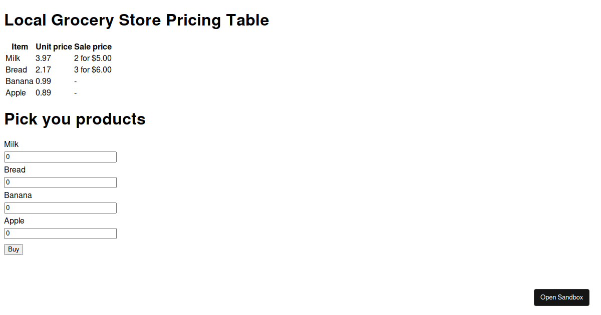 grocerystorecalculator Codesandbox