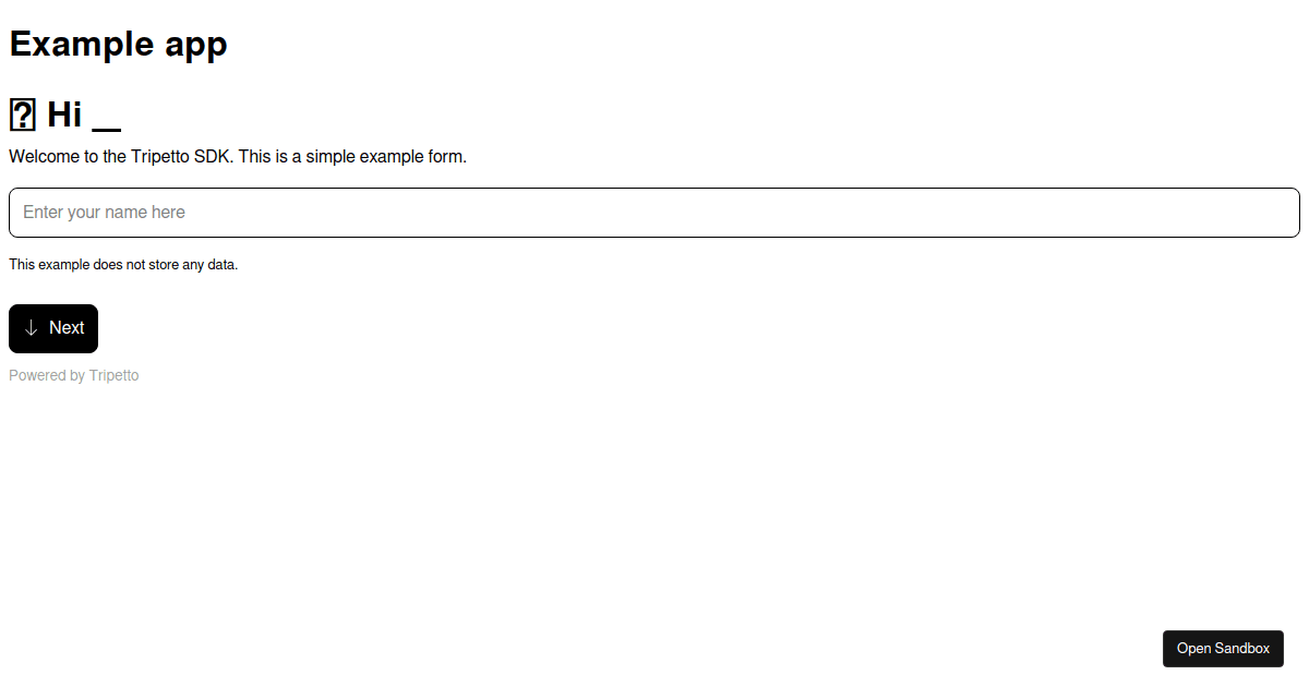 The live preview of Tripetto SDK / Runner / Autoscroll / React / Basic implementation