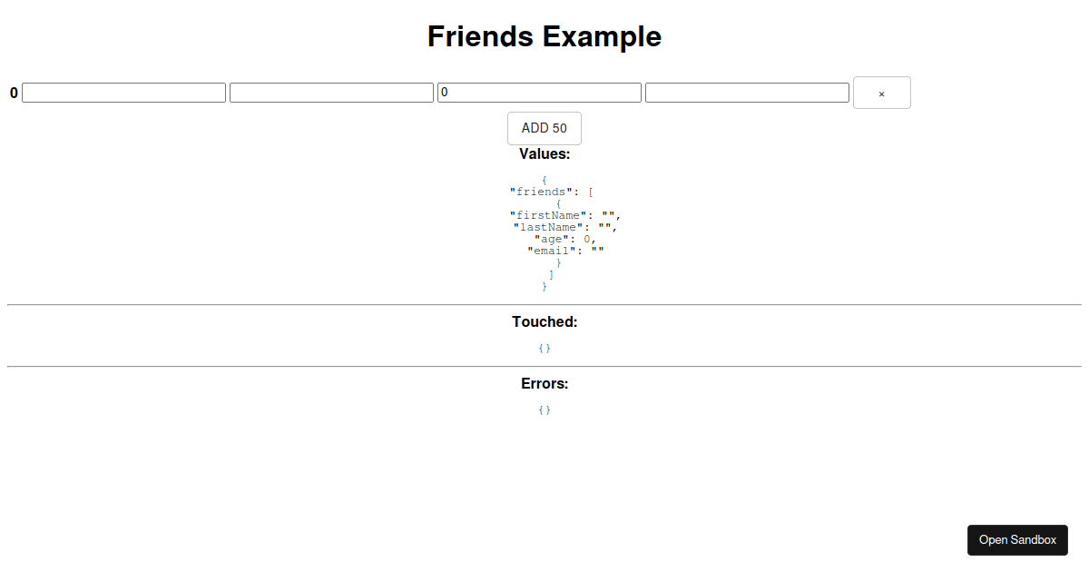 large formik fieldset Codesandbox