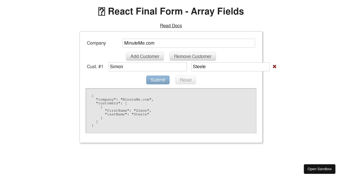 🏁 React Final Form - Field Arrays - Codesandbox