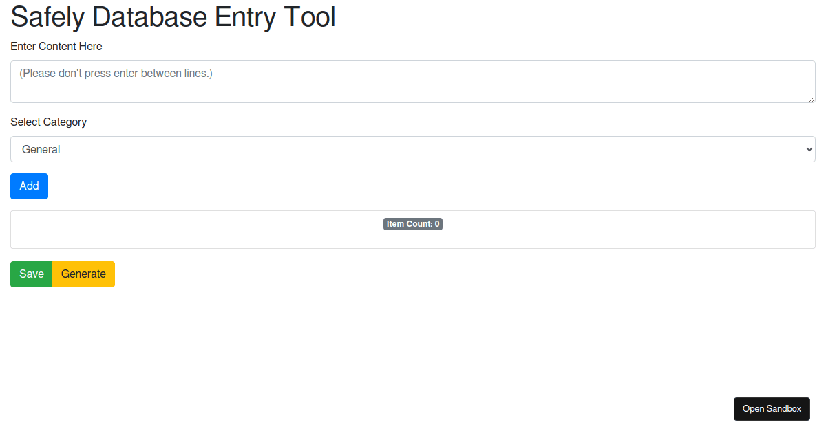 Safely Entry Tool - Codesandbox