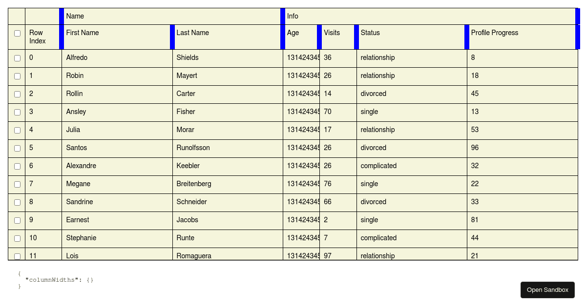 React Virtualized Resizable Table Forked Codesandbox