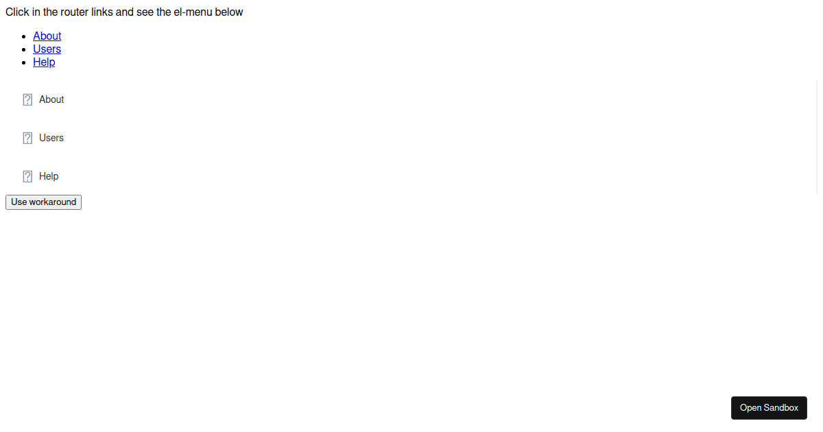 Testing two-way data-binding in element menu - Codesandbox