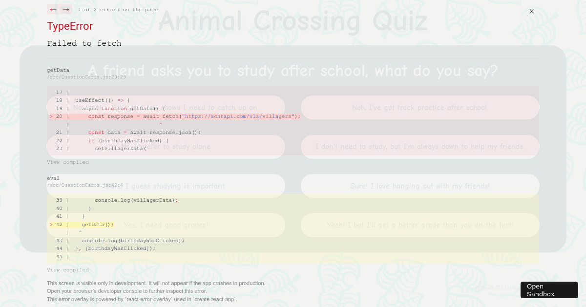 animalcrossingquiz Codesandbox