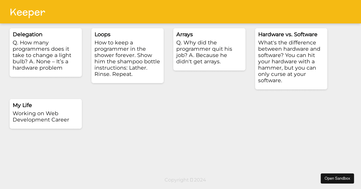 keeperapppart2 - Codesandbox