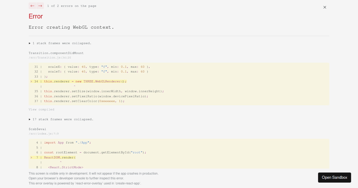 image transition onClick with webGL and three.js (forked) - Codesandbox