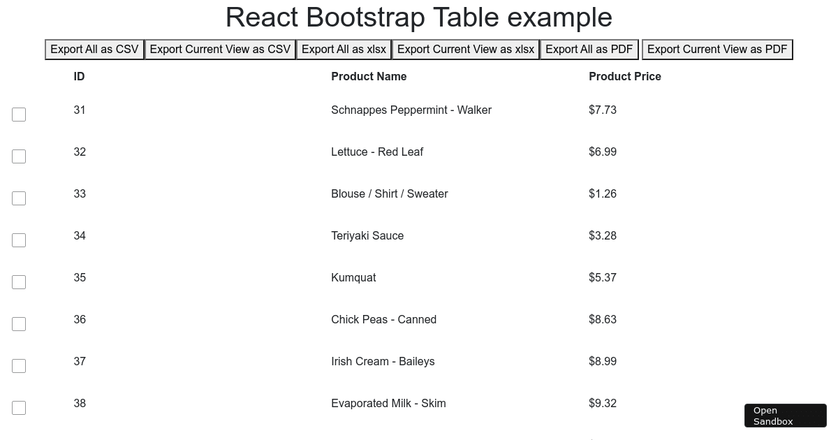 React Bootstrap Table example (forked) - Codesandbox