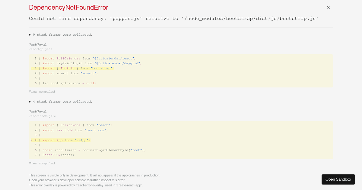 FullCalendar DayGrid with Bootstrap Tooltip (forked) - Codesandbox