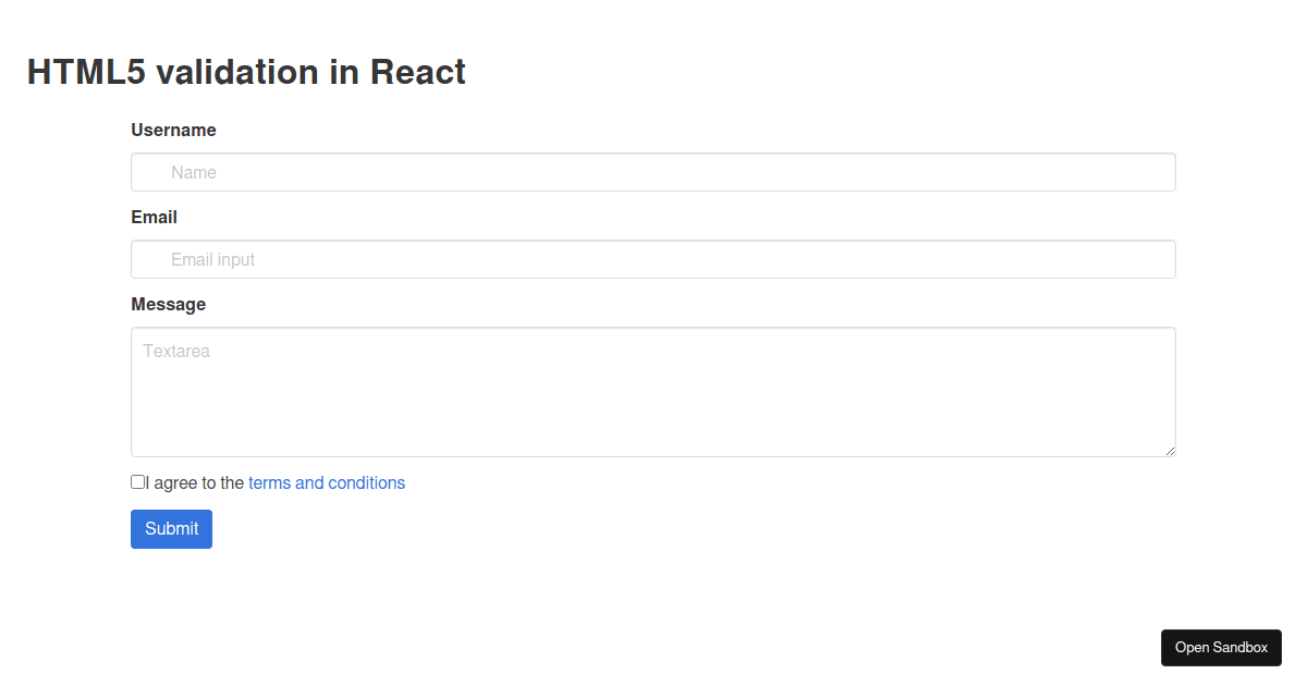 Html5 validation custom design codesandbox
