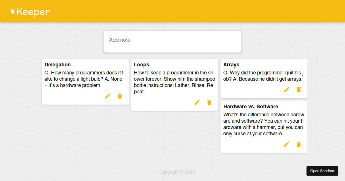 Google-keep-Note (forked) - Codesandbox