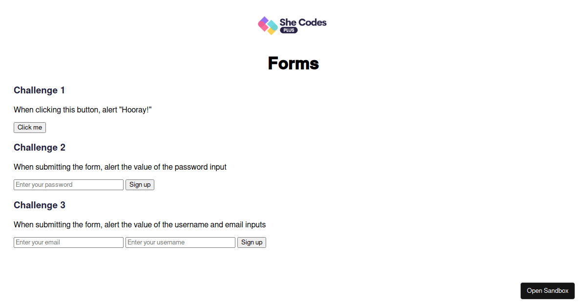 Forms Codesandbox