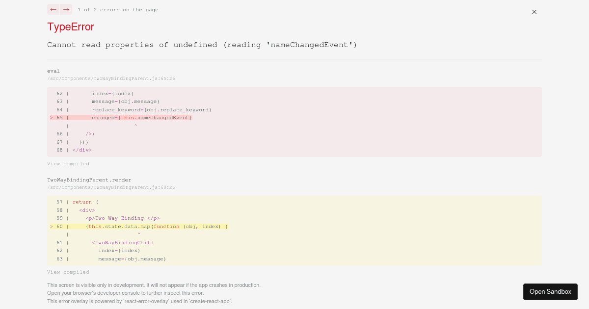 Two way data binding in react (forked) - Codesandbox
