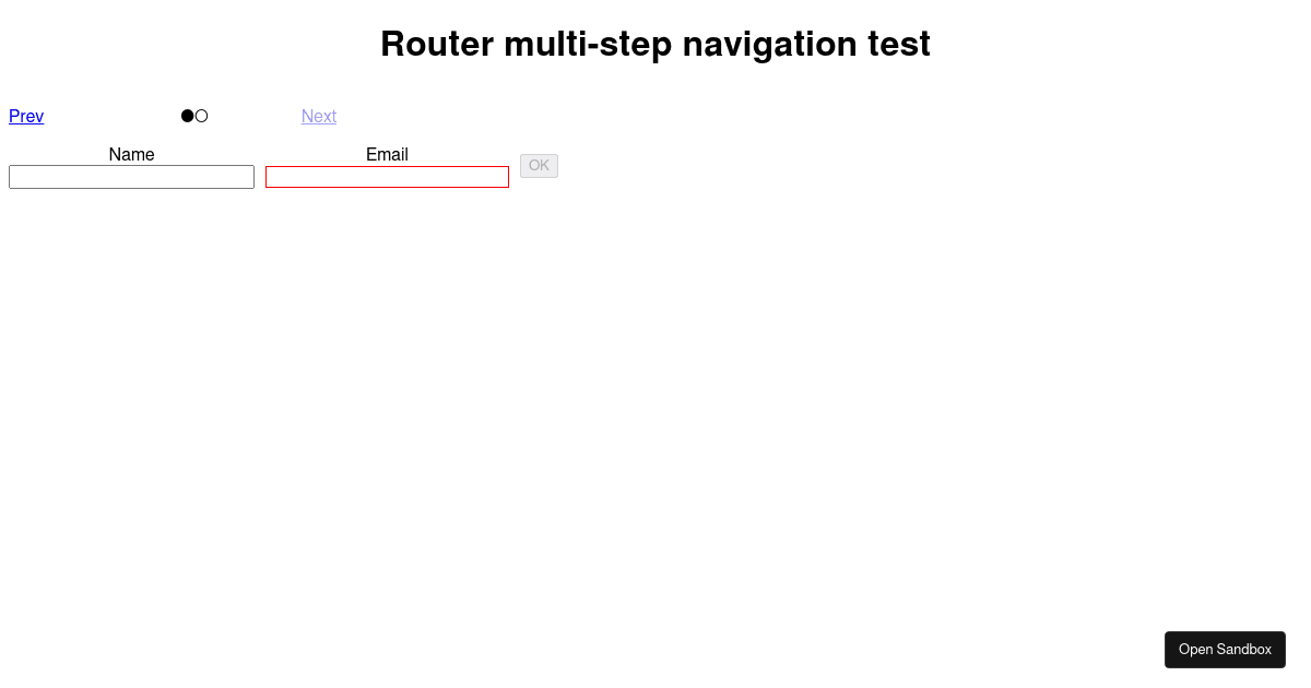 multi-step form with router and validation (forked) - Codesandbox
