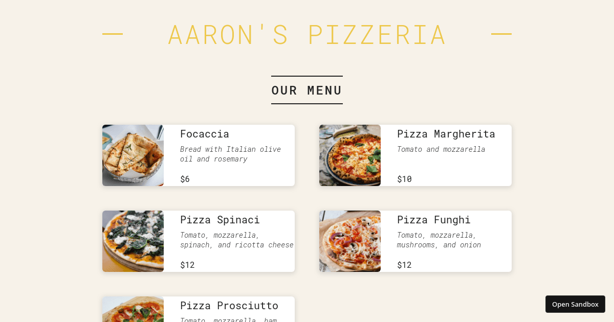 pizza menu - Codesandbox
