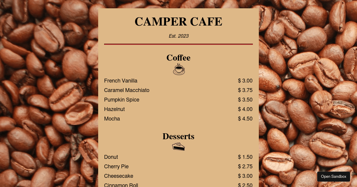 Cafe Menu - Codesandbox