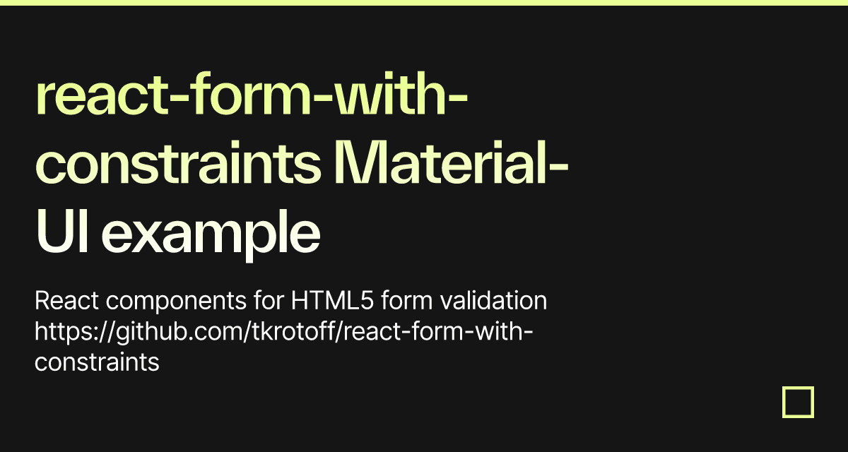 reactformwithconstraints MaterialUI example Codesandbox