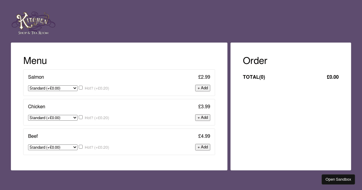 Kitchen App - Codesandbox