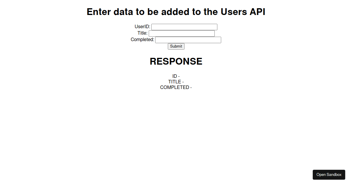 AXIOS POST Method Example PROMISES Codesandbox
