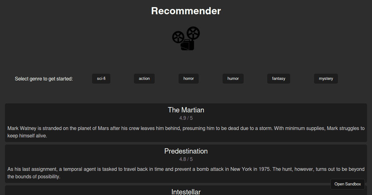 recommender - Codesandbox