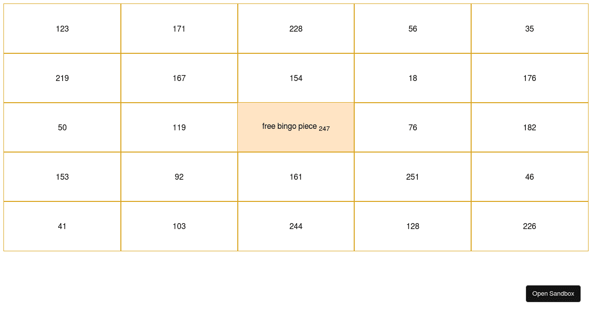 bingo board react - Codesandbox
